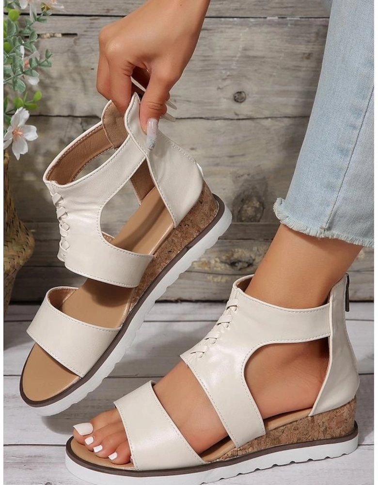 White Crisscross Detail Hollowed Leather Gladiator Sandals