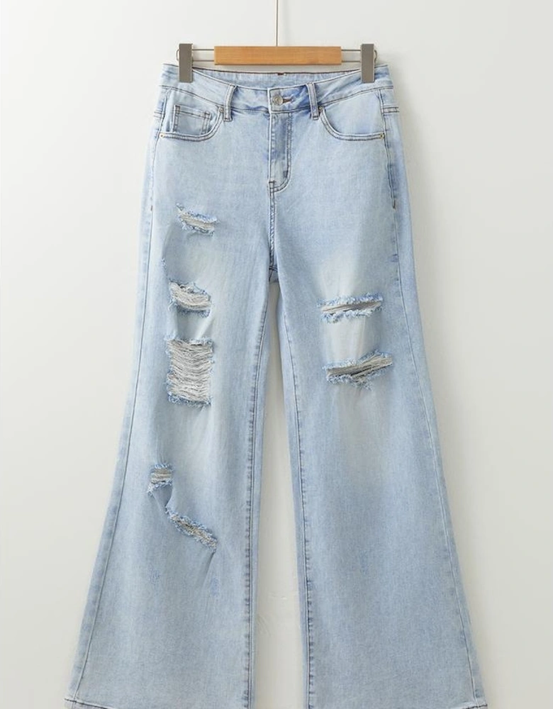 Beau Blue Light Wash Distressed High Waist Wide Leg Jeans