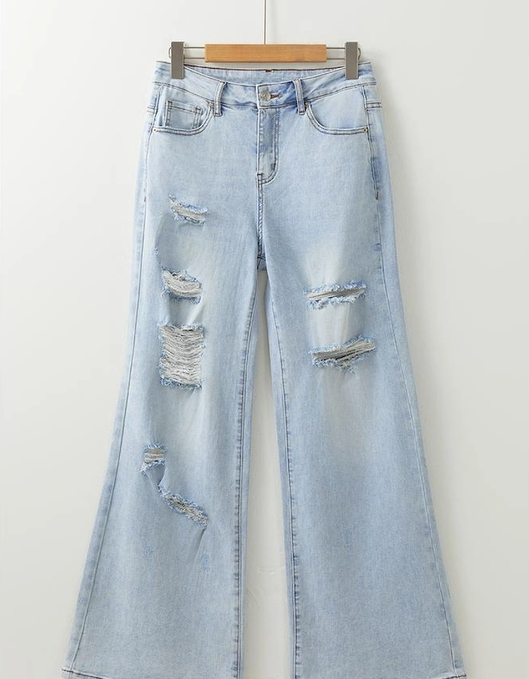 Beau Blue Light Wash Distressed High Waist Wide Leg Jeans, 7 of 6