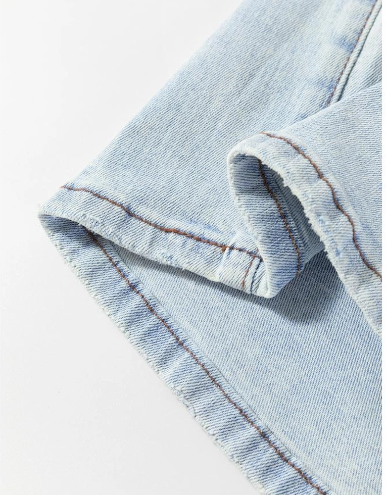 Beau Blue Light Wash Distressed High Waist Wide Leg Jeans