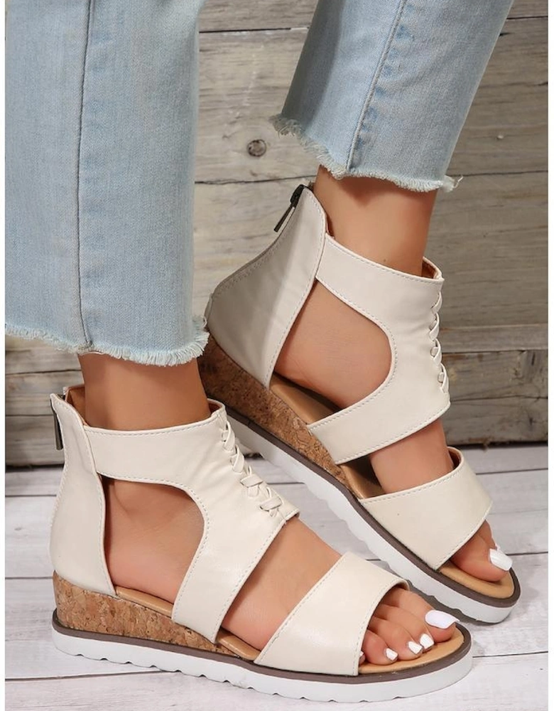 White Crisscross Detail Hollowed Leather Gladiator Sandals