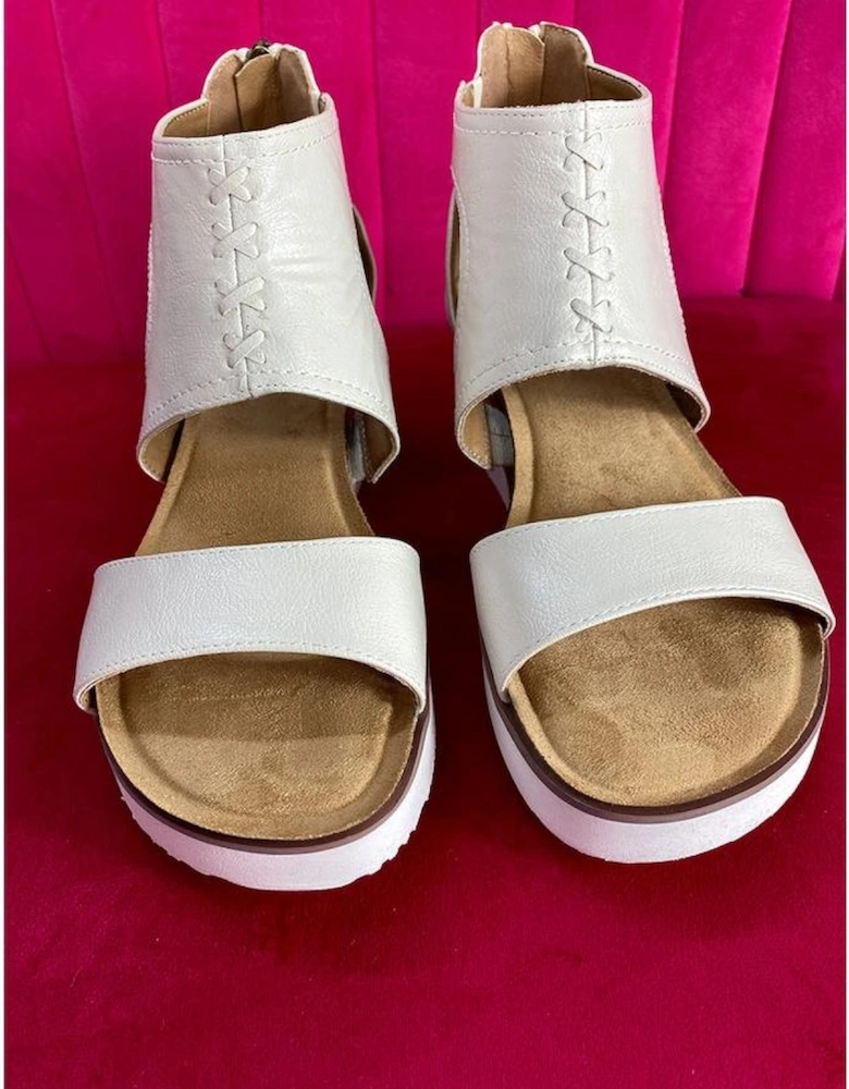 White Crisscross Detail Hollowed Leather Gladiator Sandals