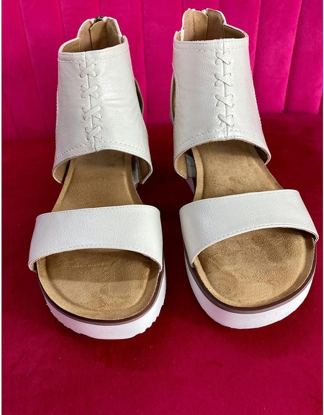 White Crisscross Detail Hollowed Leather Gladiator Sandals