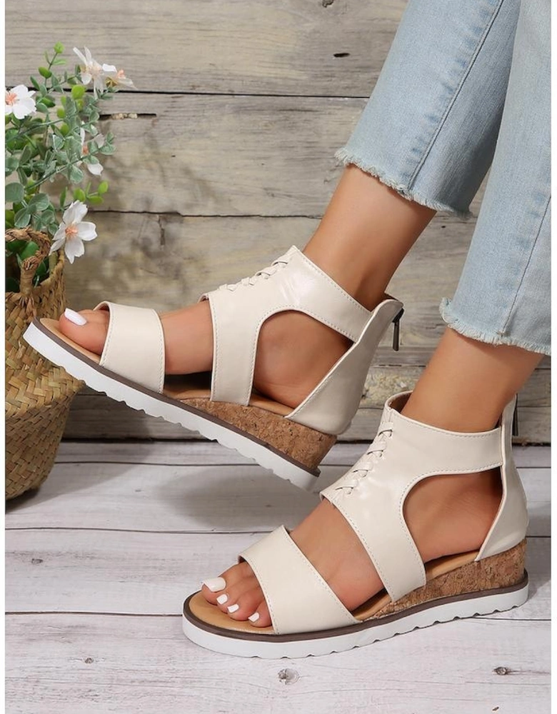 White Crisscross Detail Hollowed Leather Gladiator Sandals