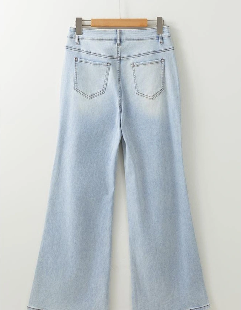 Beau Blue Light Wash Distressed High Waist Wide Leg Jeans