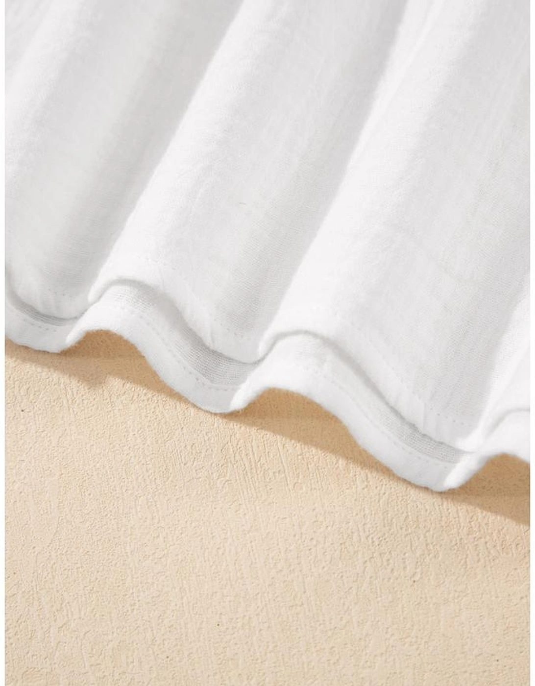 White Lace Crochet Textured Button Back V Neck T Shirt