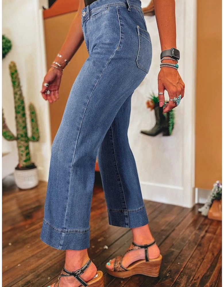 Ashleigh Blue Mineral Wash High Waist Bell Bottom Crop Jeans