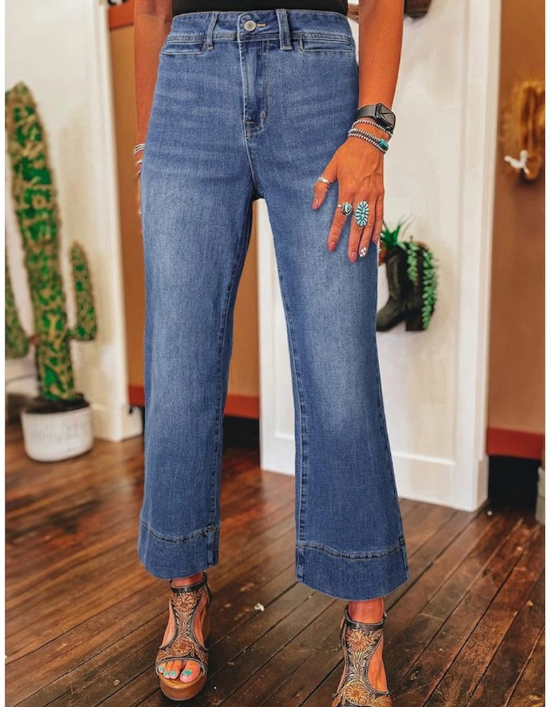 Ashleigh Blue Mineral Wash High Waist Bell Bottom Crop Jeans