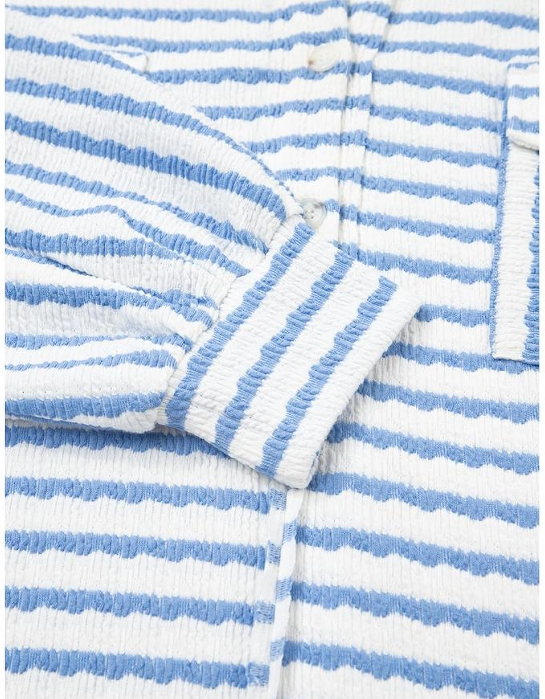 Sky Blue Stripe Half Button Collared Chest Pockets Loose Fit Blouse
