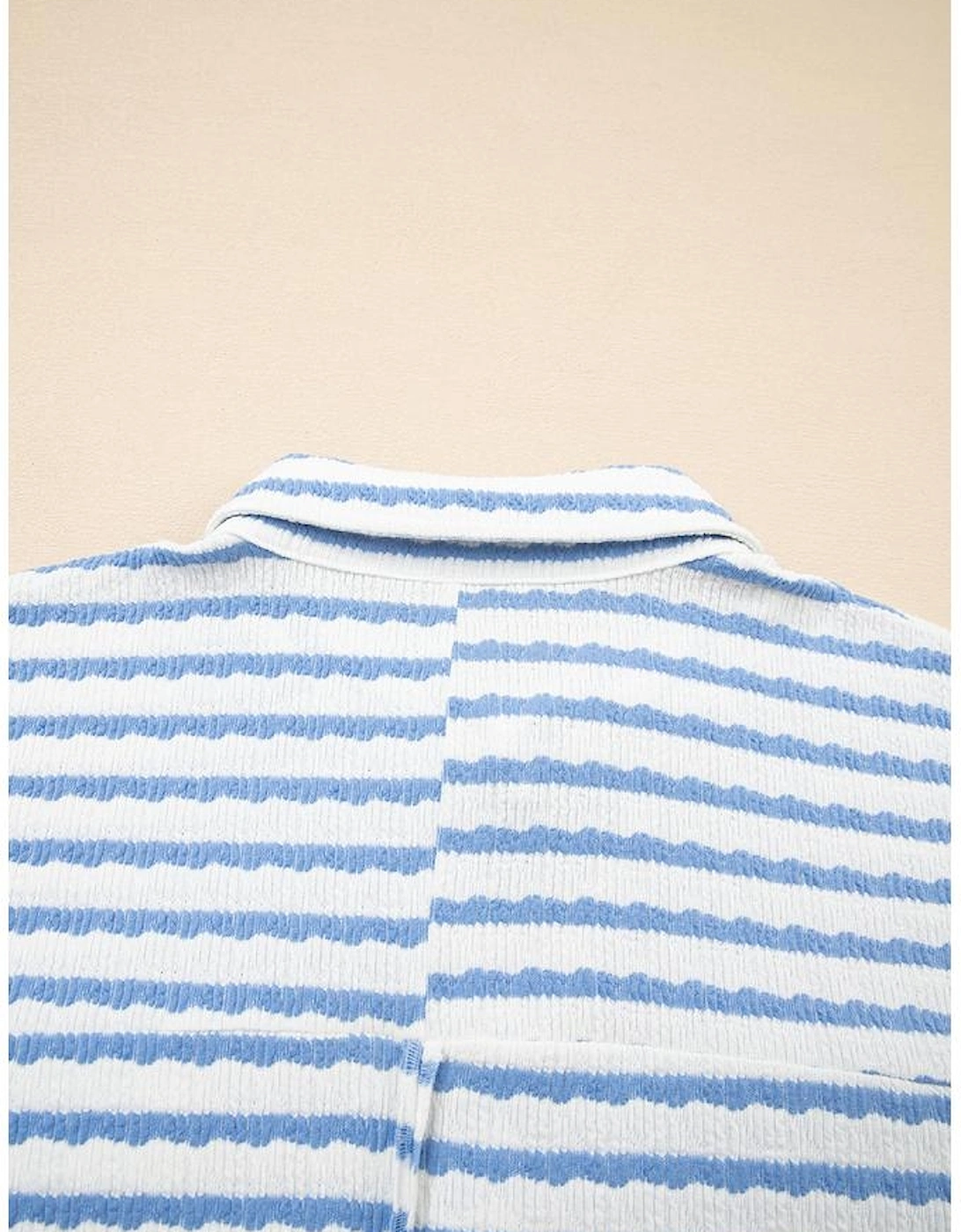 Sky Blue Stripe Half Button Collared Chest Pockets Loose Fit Blouse