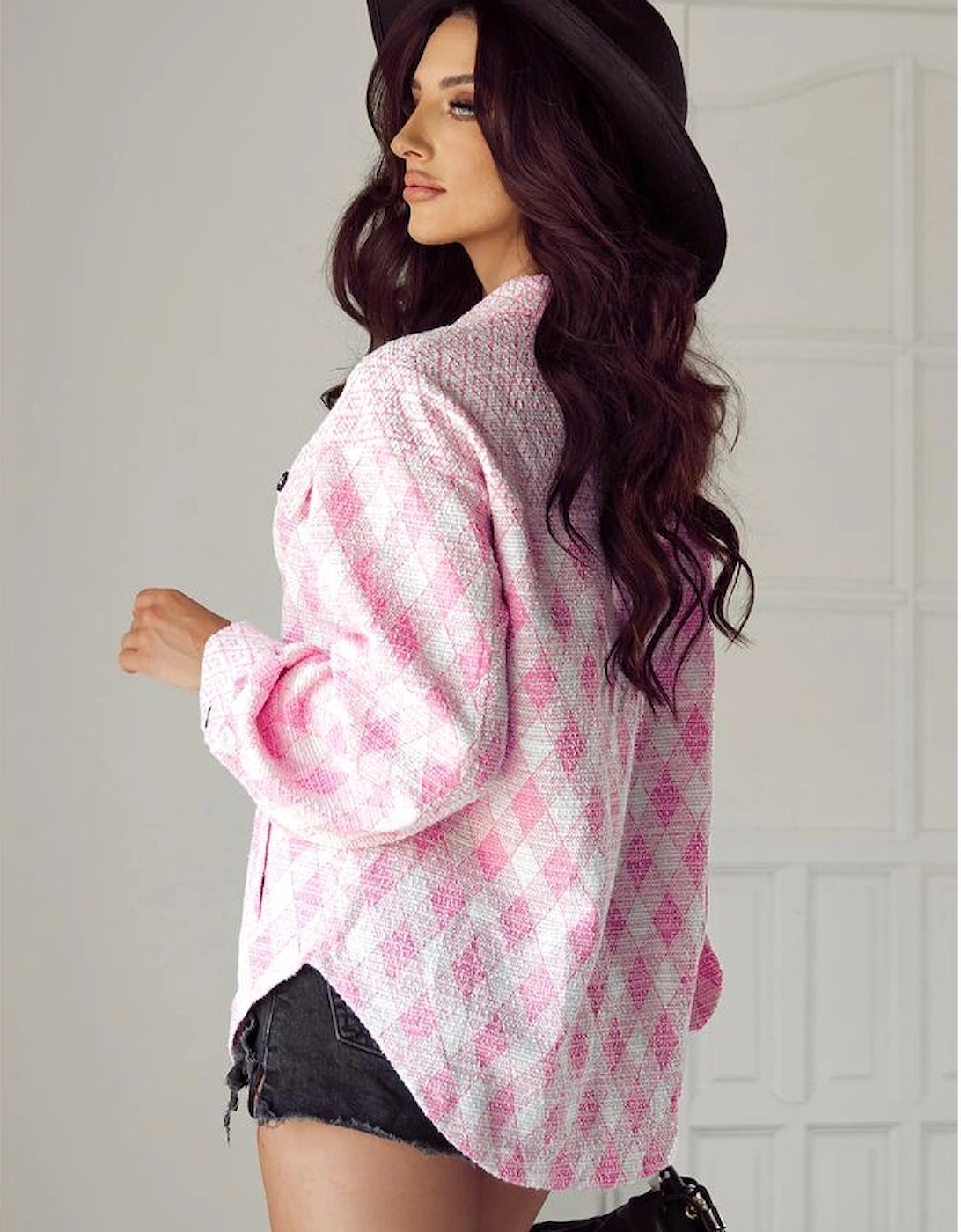 Delicacy Geometric Print Textured Flap Detail Shacket with Pocket, 16 of 15