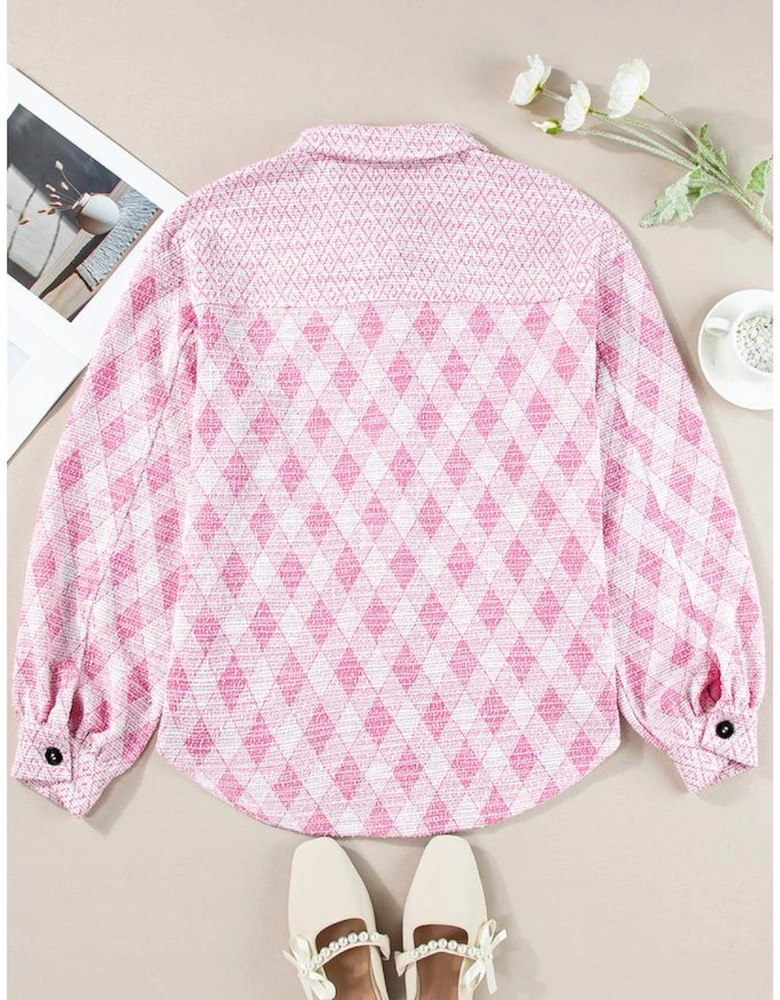 Delicacy Geometric Print Textured Flap Detail Shacket with Pocket