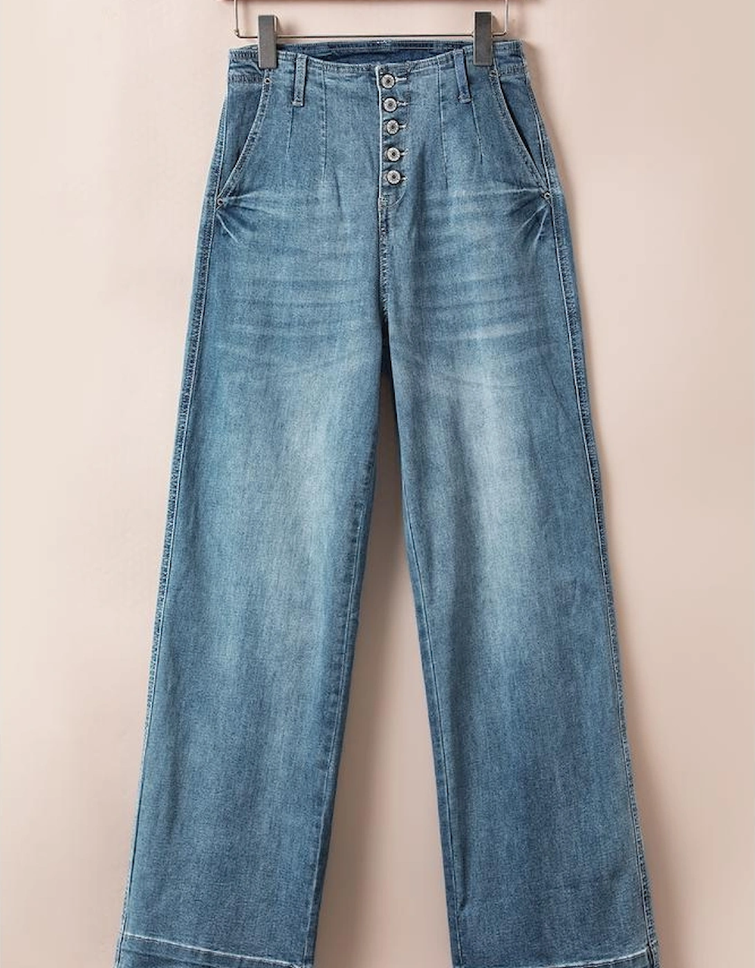 Dusk Blue Multi Buttons Medium Wash Straight Loose Leg Jeans