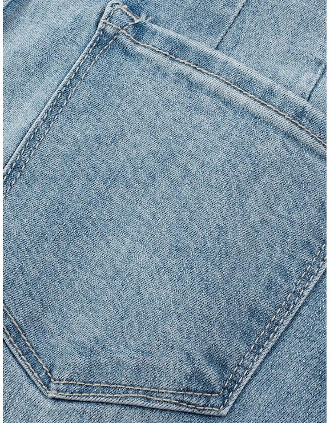 Dusk Blue Multi Buttons Medium Wash Straight Loose Leg Jeans