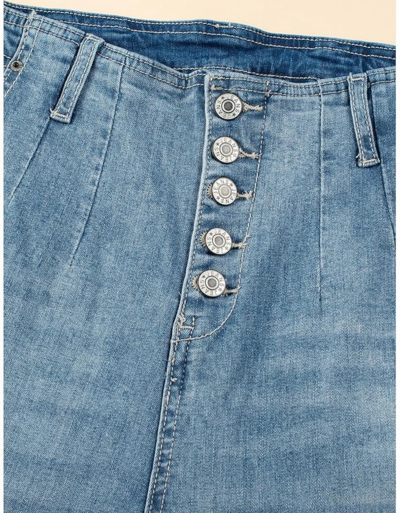 Dusk Blue Multi Buttons Medium Wash Straight Loose Leg Jeans