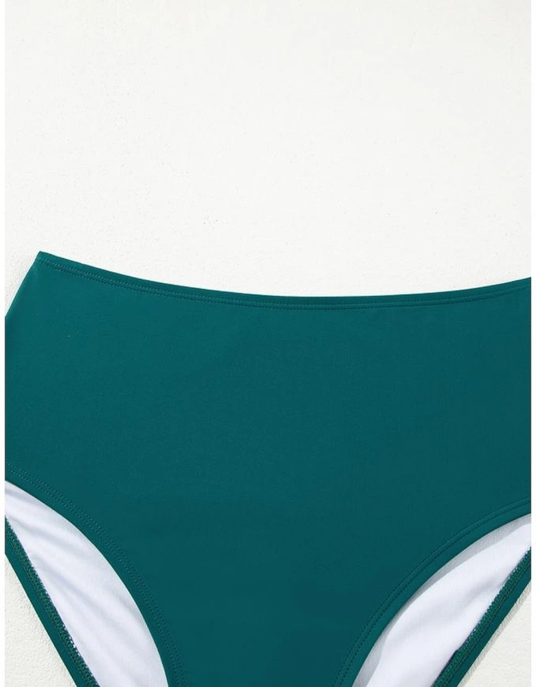 Green Leopard Print U Neck Knotted High Waist Bikini Set