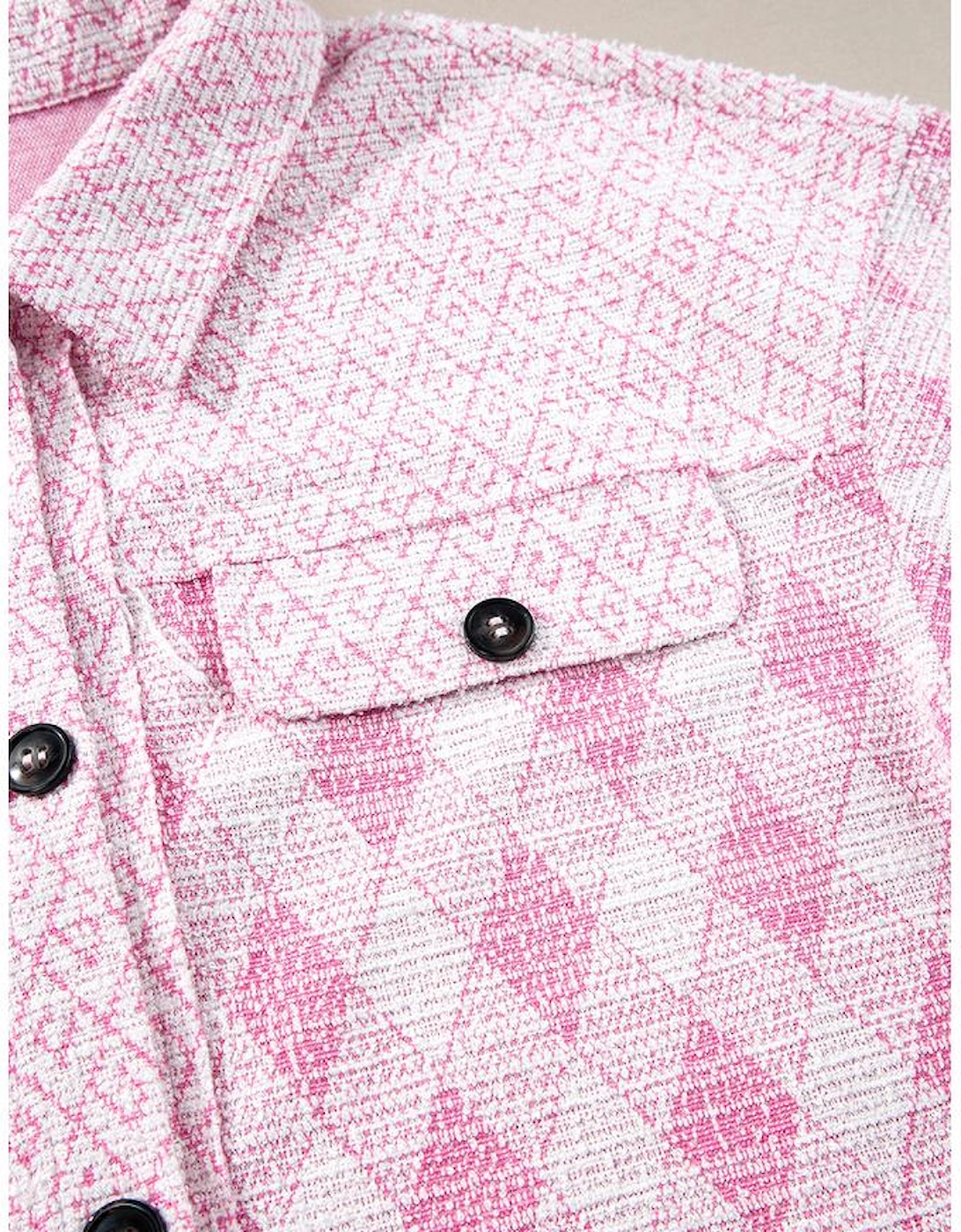 Delicacy Geometric Print Textured Flap Detail Shacket with Pocket