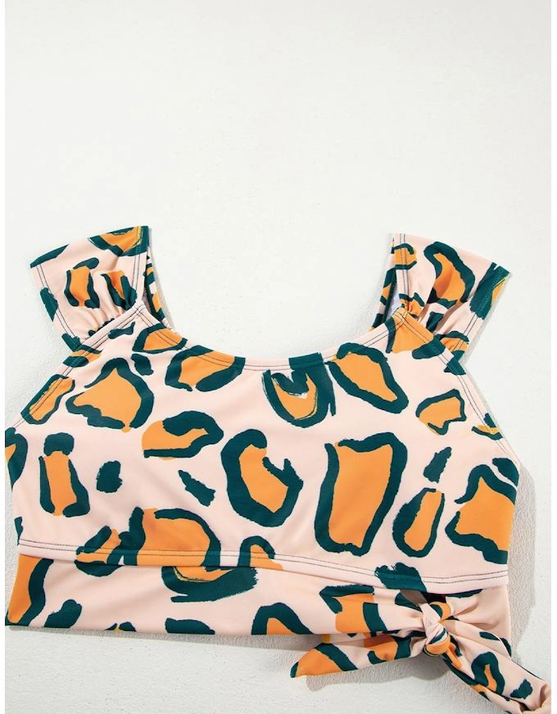 Green Leopard Print U Neck Knotted High Waist Bikini Set