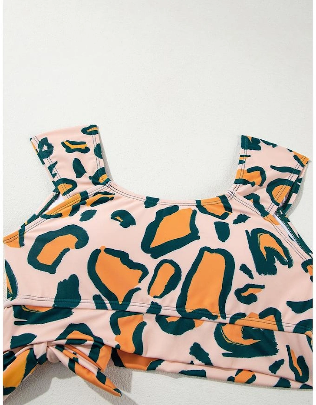 Green Leopard Print U Neck Knotted High Waist Bikini Set