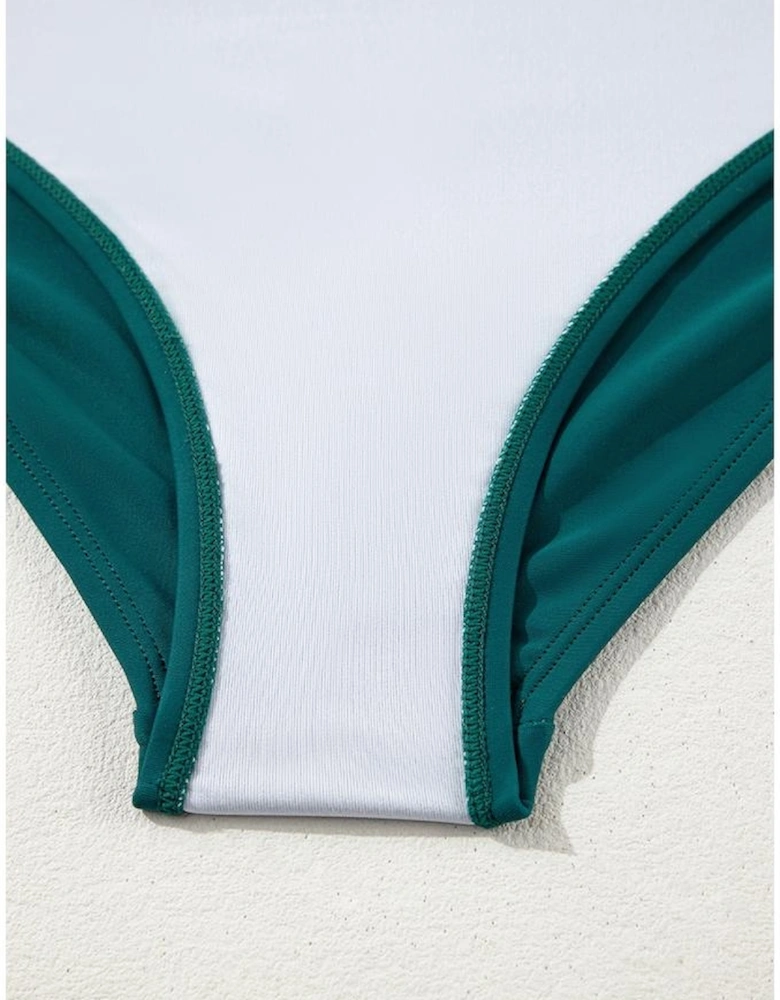 Green Leopard Print U Neck Knotted High Waist Bikini Set