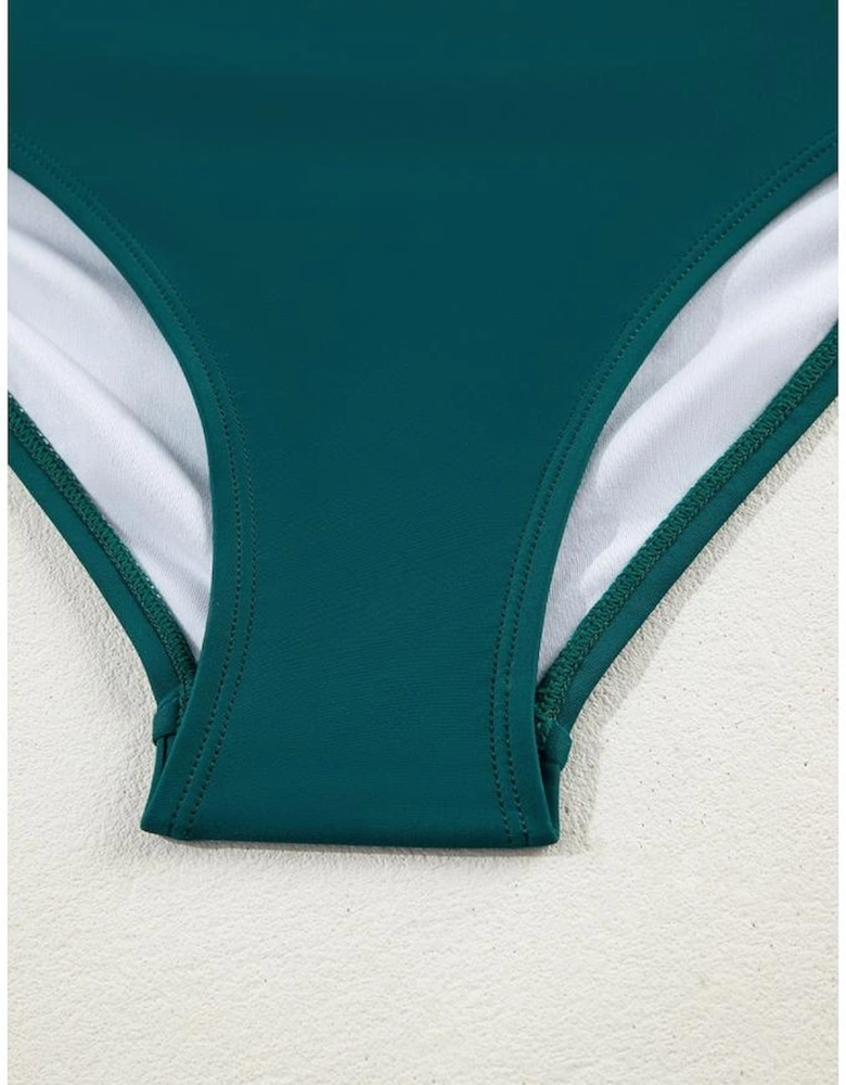 Green Leopard Print U Neck Knotted High Waist Bikini Set