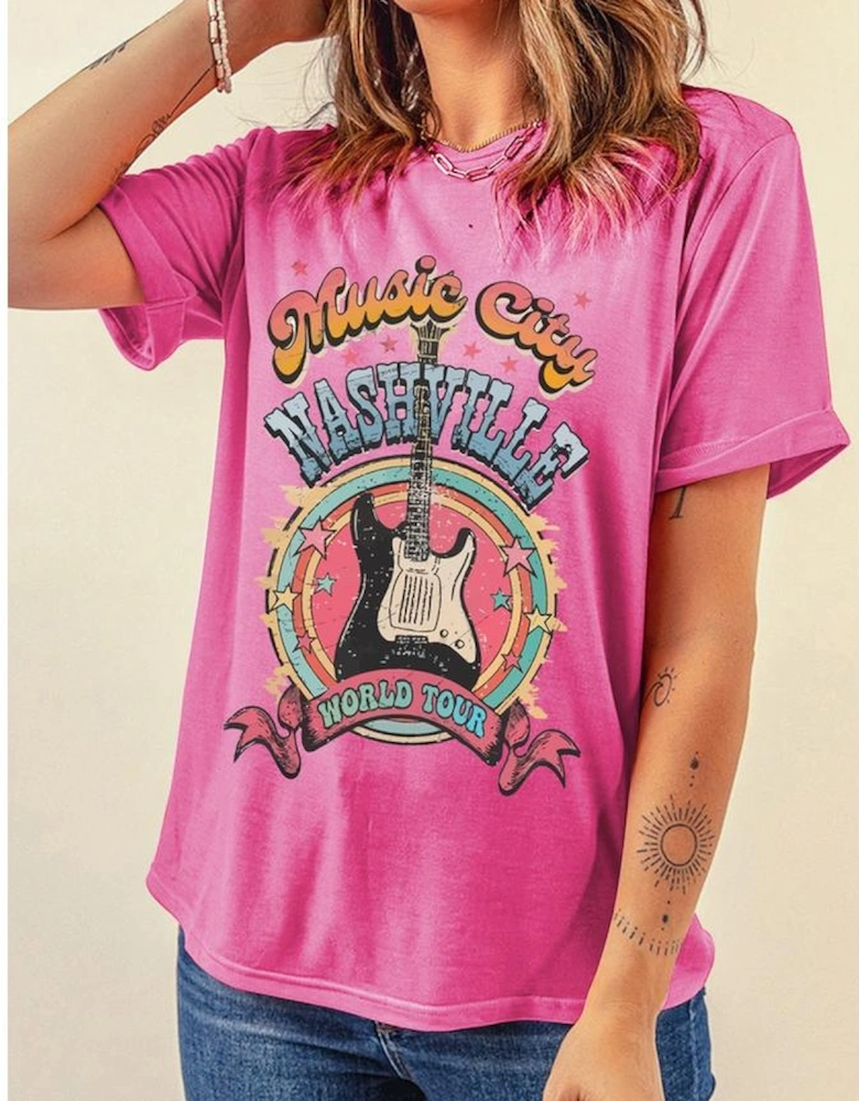 Sachet Pink Nashville WORLD TOUR Music City Guitarist Graphic Tee