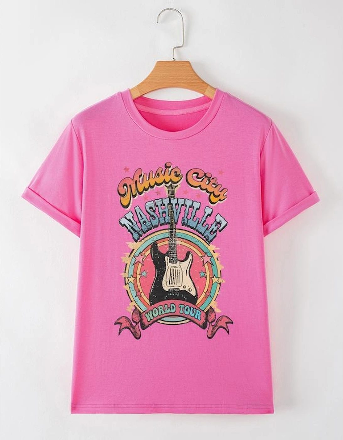 Sachet Pink Nashville WORLD TOUR Music City Guitarist Graphic Tee