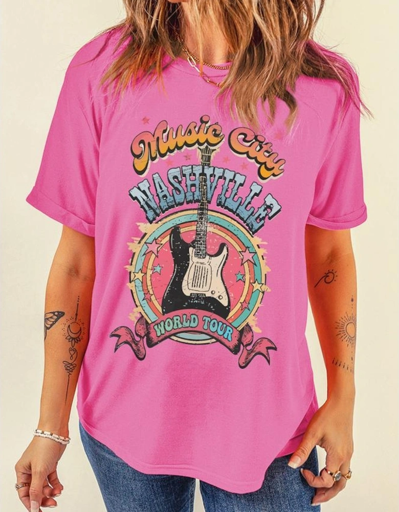 Sachet Pink Nashville WORLD TOUR Music City Guitarist Graphic Tee