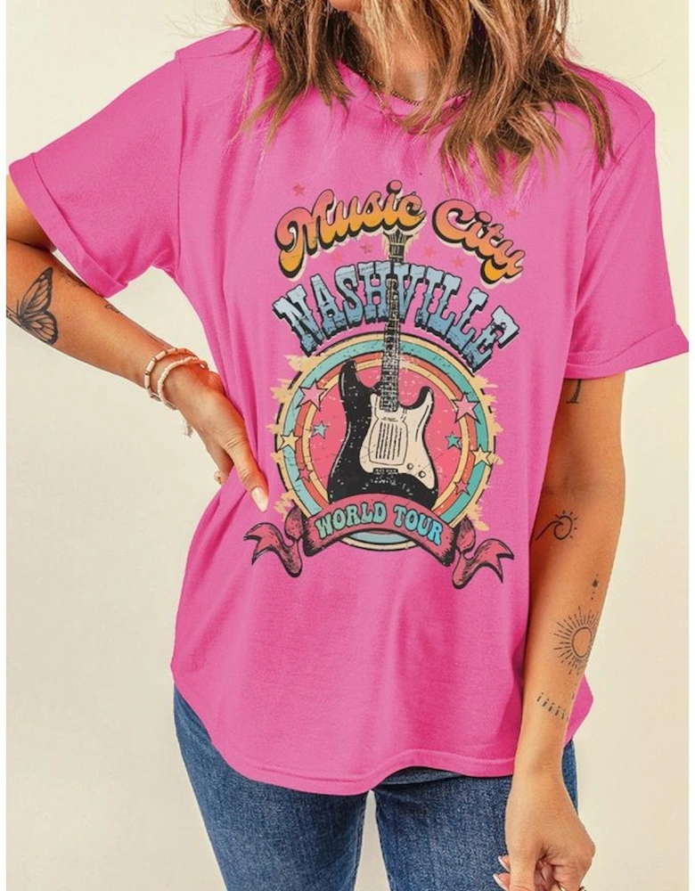 Sachet Pink Nashville WORLD TOUR Music City Guitarist Graphic Tee
