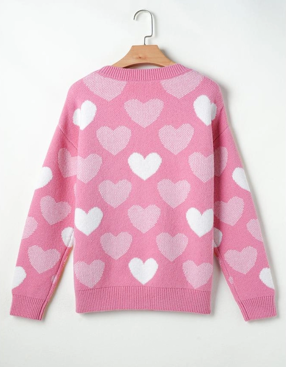 Pink Pearled Heart Print Valentines Crew Neck Sweater, 14 of 13