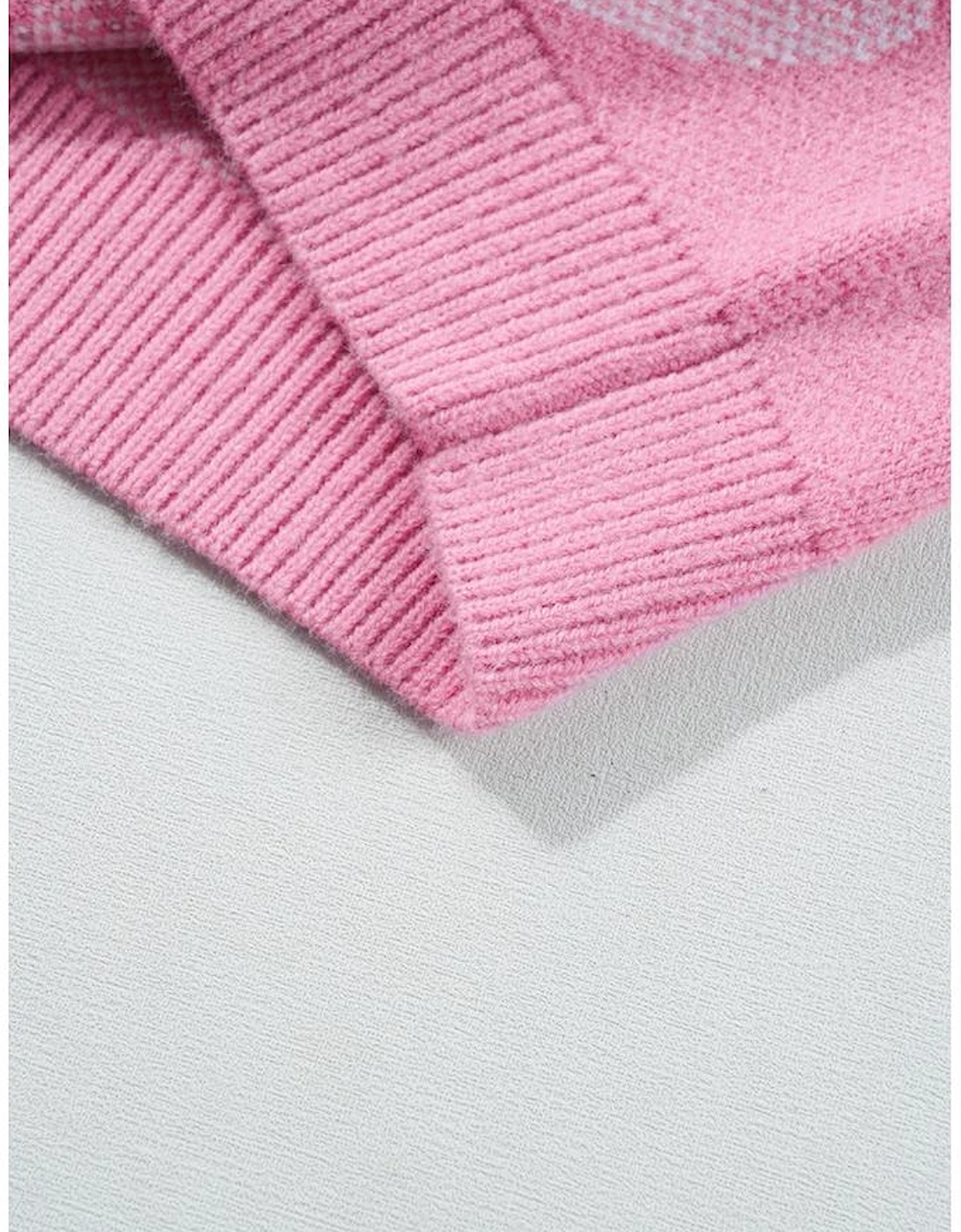 Pink Pearled Heart Print Valentines Crew Neck Sweater