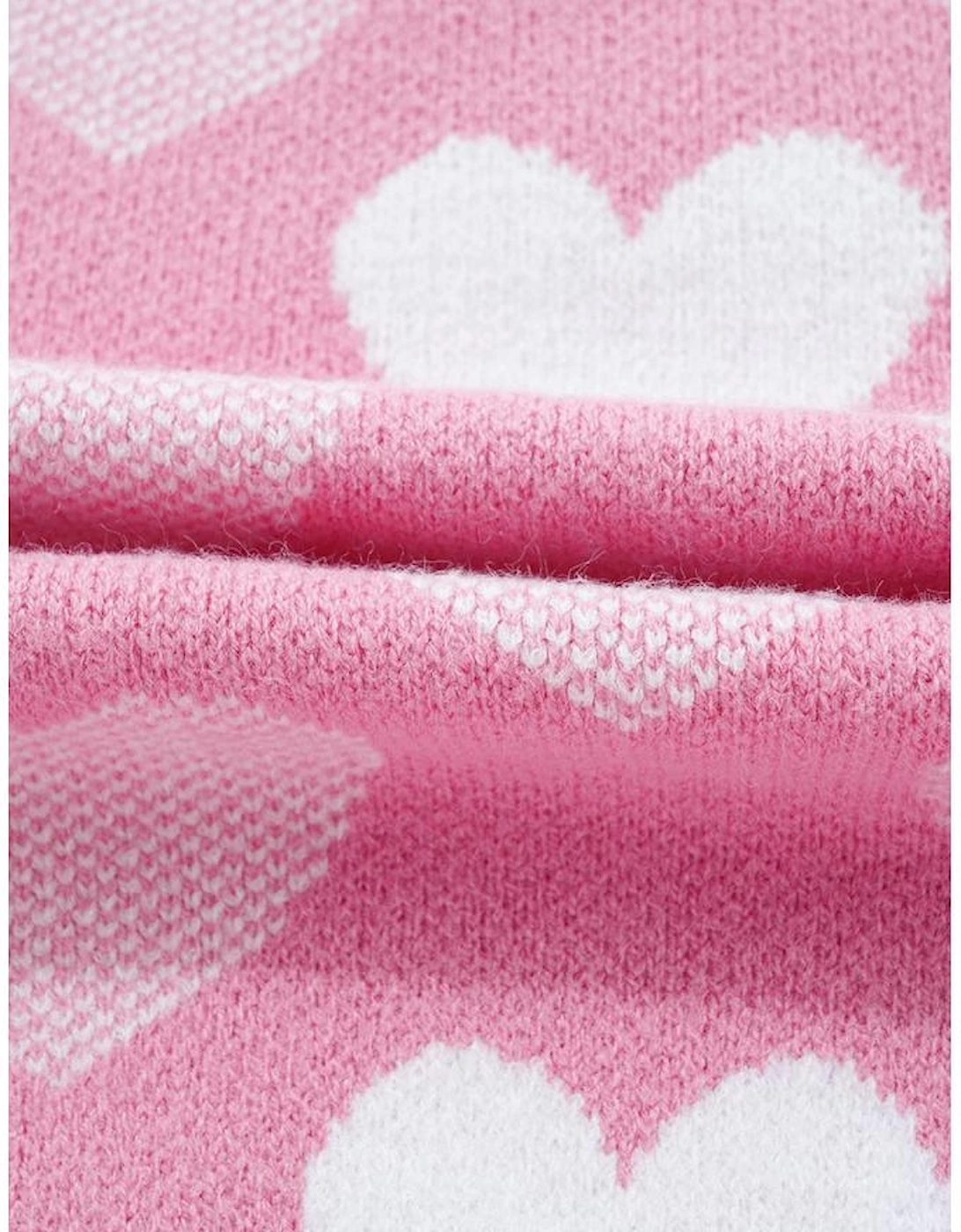 Pink Pearled Heart Print Valentines Crew Neck Sweater