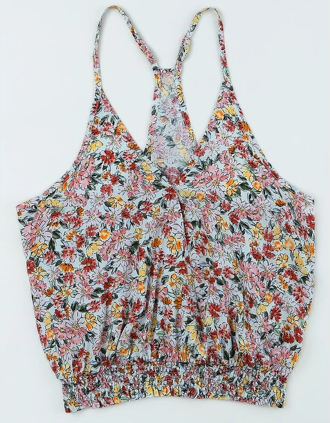 Multicolor Wrapped V Neck Floral Tank Crop Top