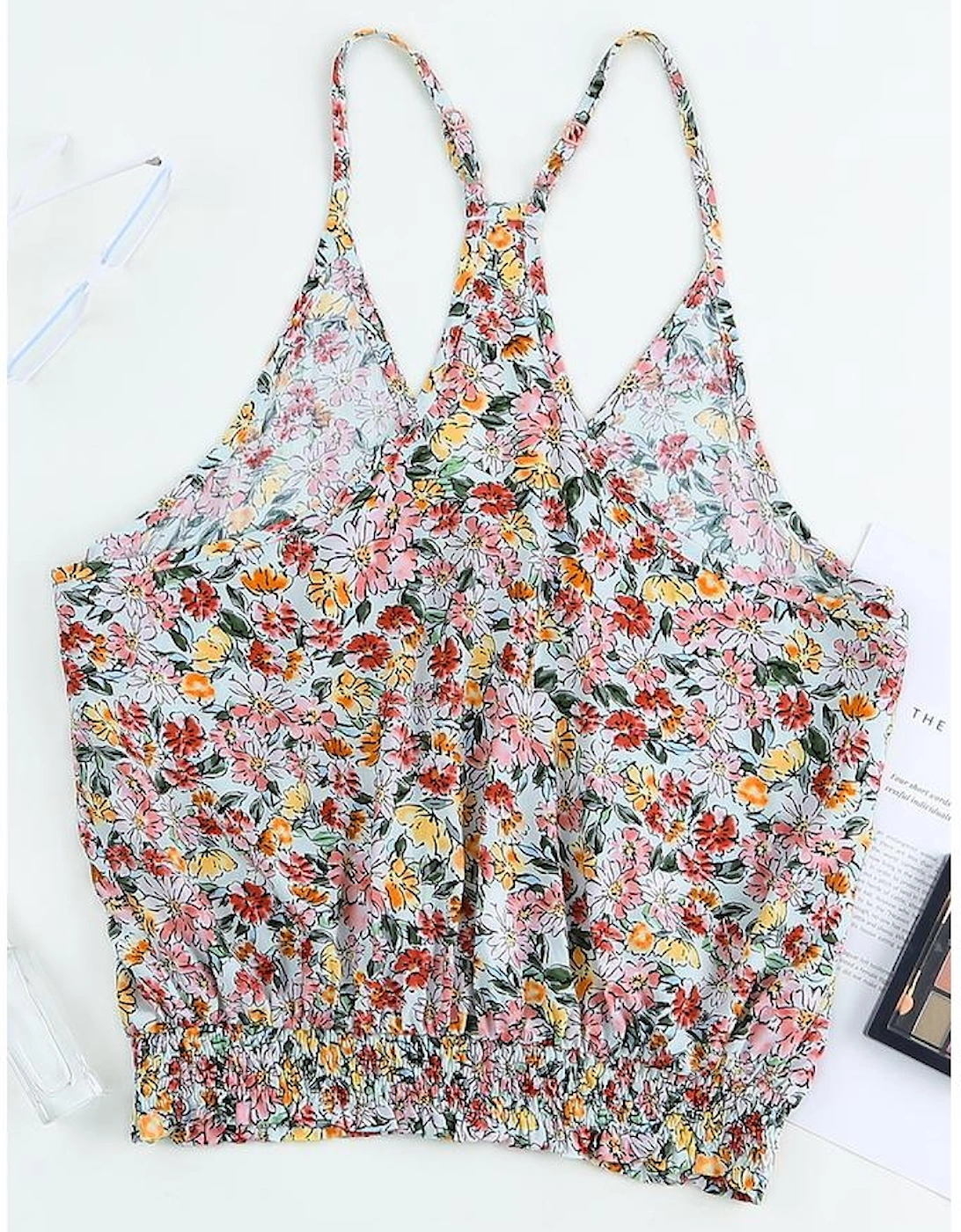 Multicolor Wrapped V Neck Floral Tank Crop Top
