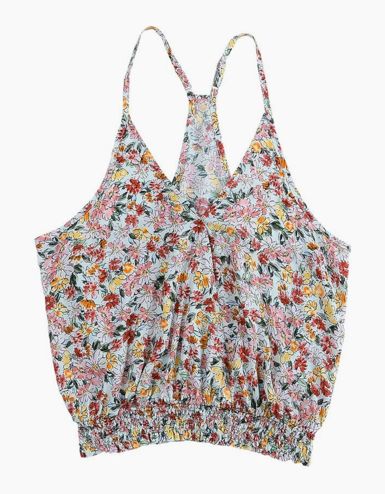 Multicolor Wrapped V Neck Floral Tank Crop Top