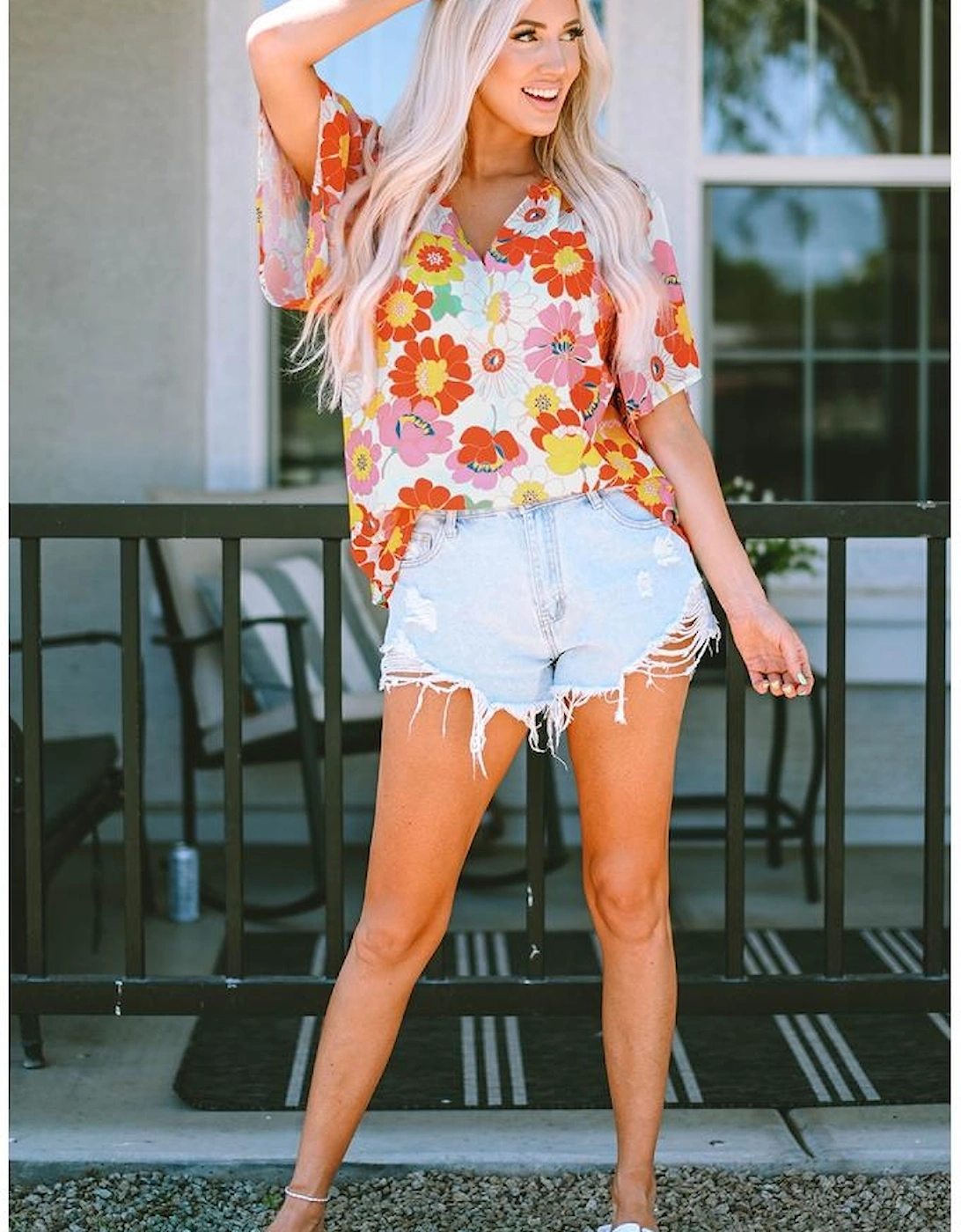 Orange Abstract Print V Neck Half Sleeve Blouse, 9 of 8