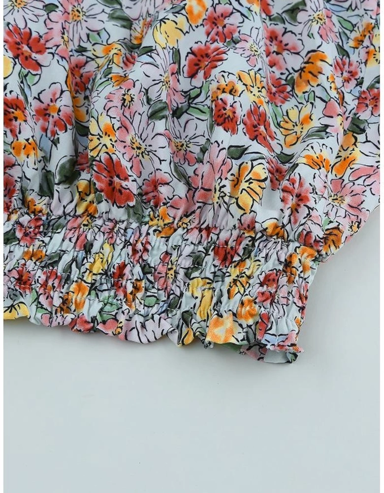 Multicolor Wrapped V Neck Floral Tank Crop Top