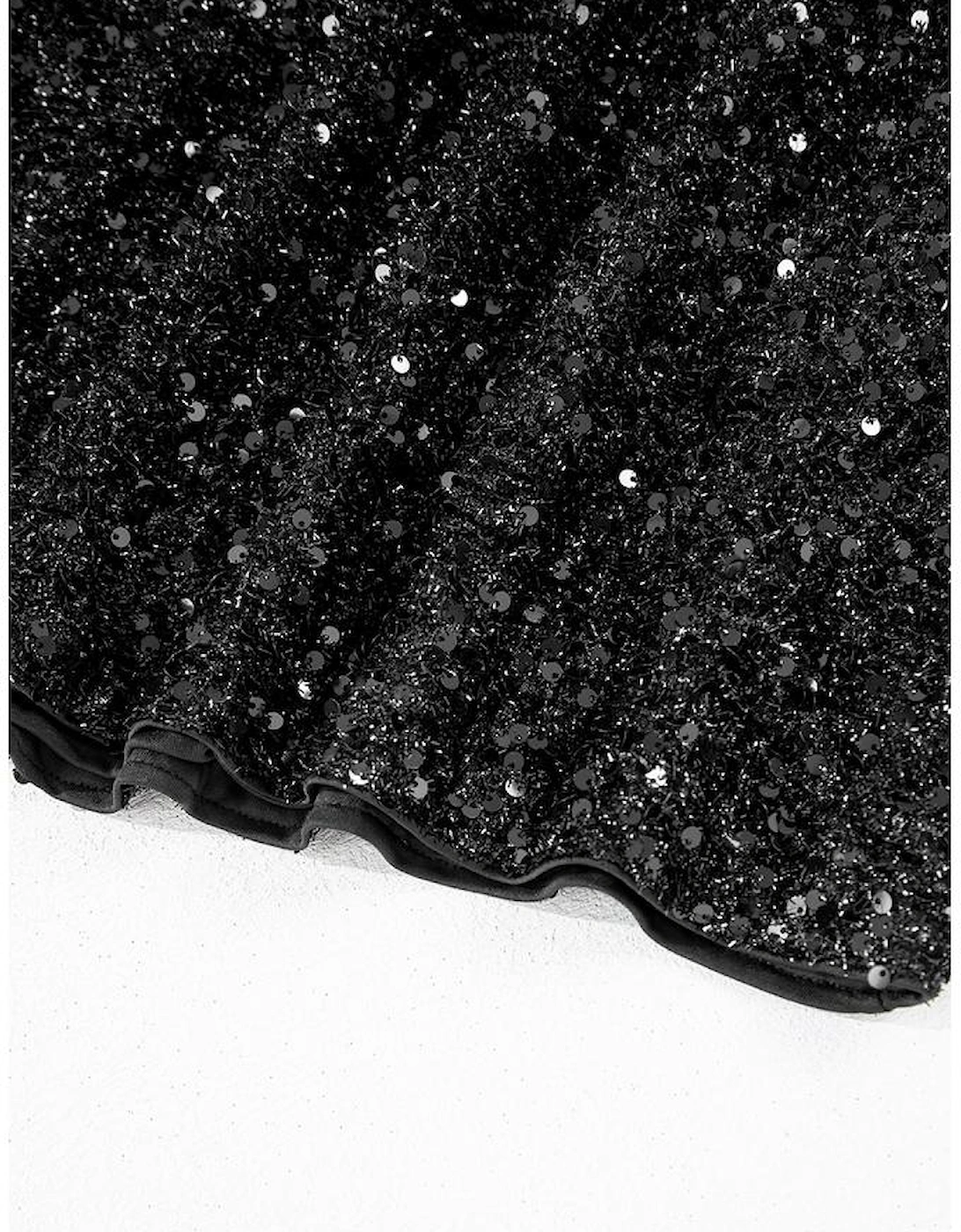 Color black Plus Size Bubble Sleeve V Neck Sequin Dress
