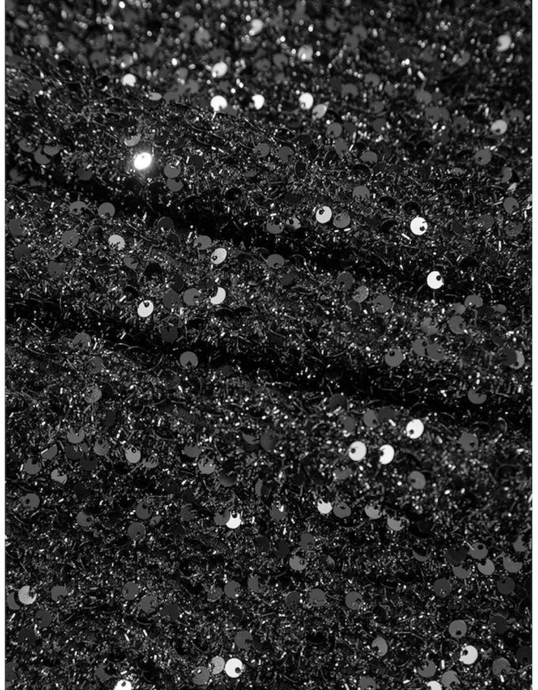 Color black Plus Size Bubble Sleeve V Neck Sequin Dress