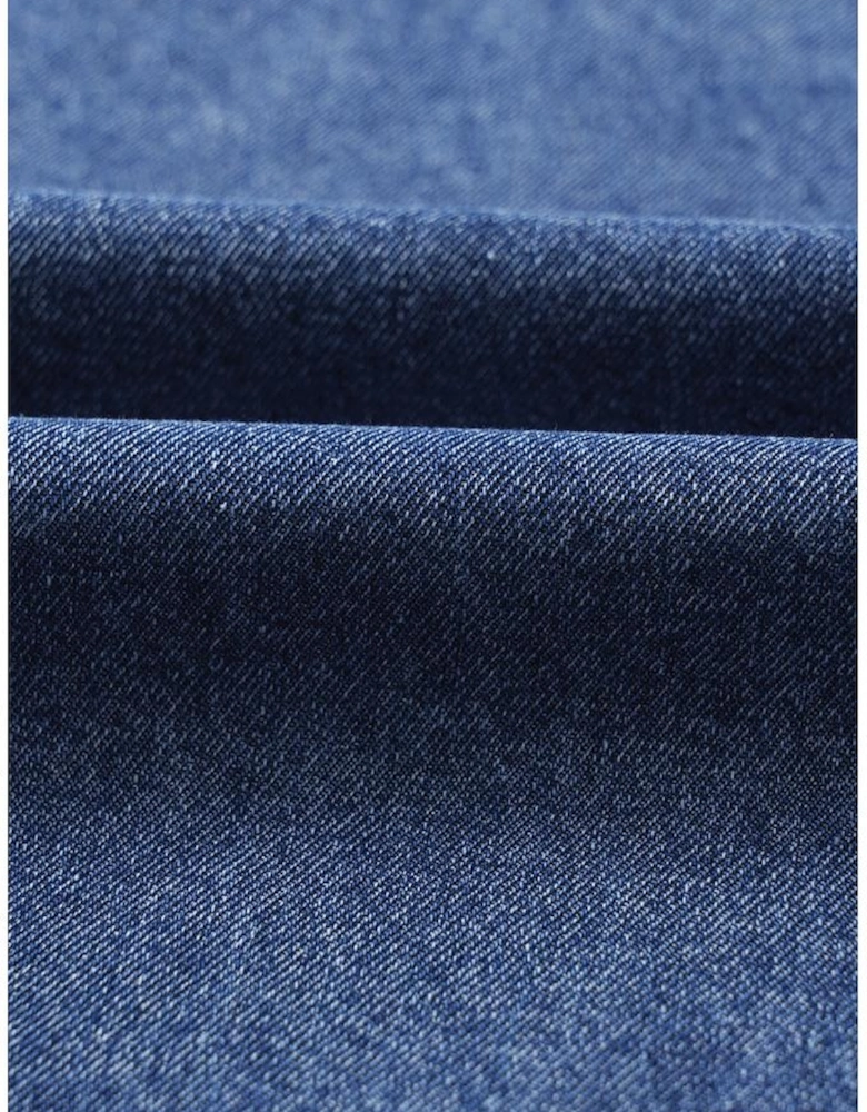 Blue Short Sleeve Collared Patched Pocket Denim Mini Dress