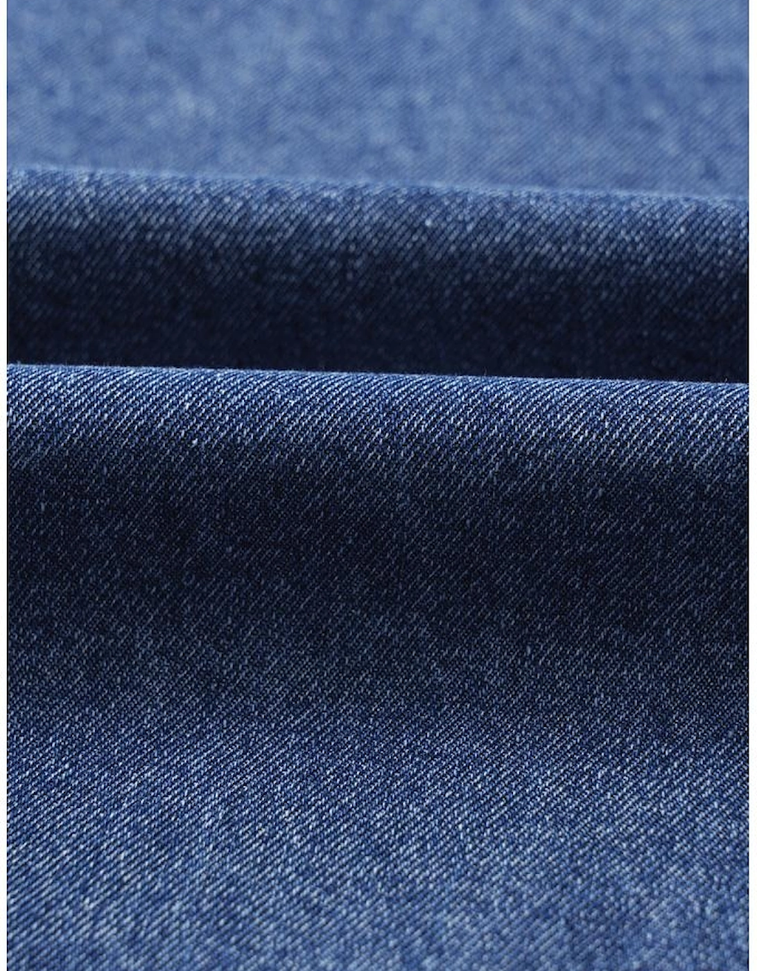 Blue Short Sleeve Collared Patched Pocket Denim Mini Dress