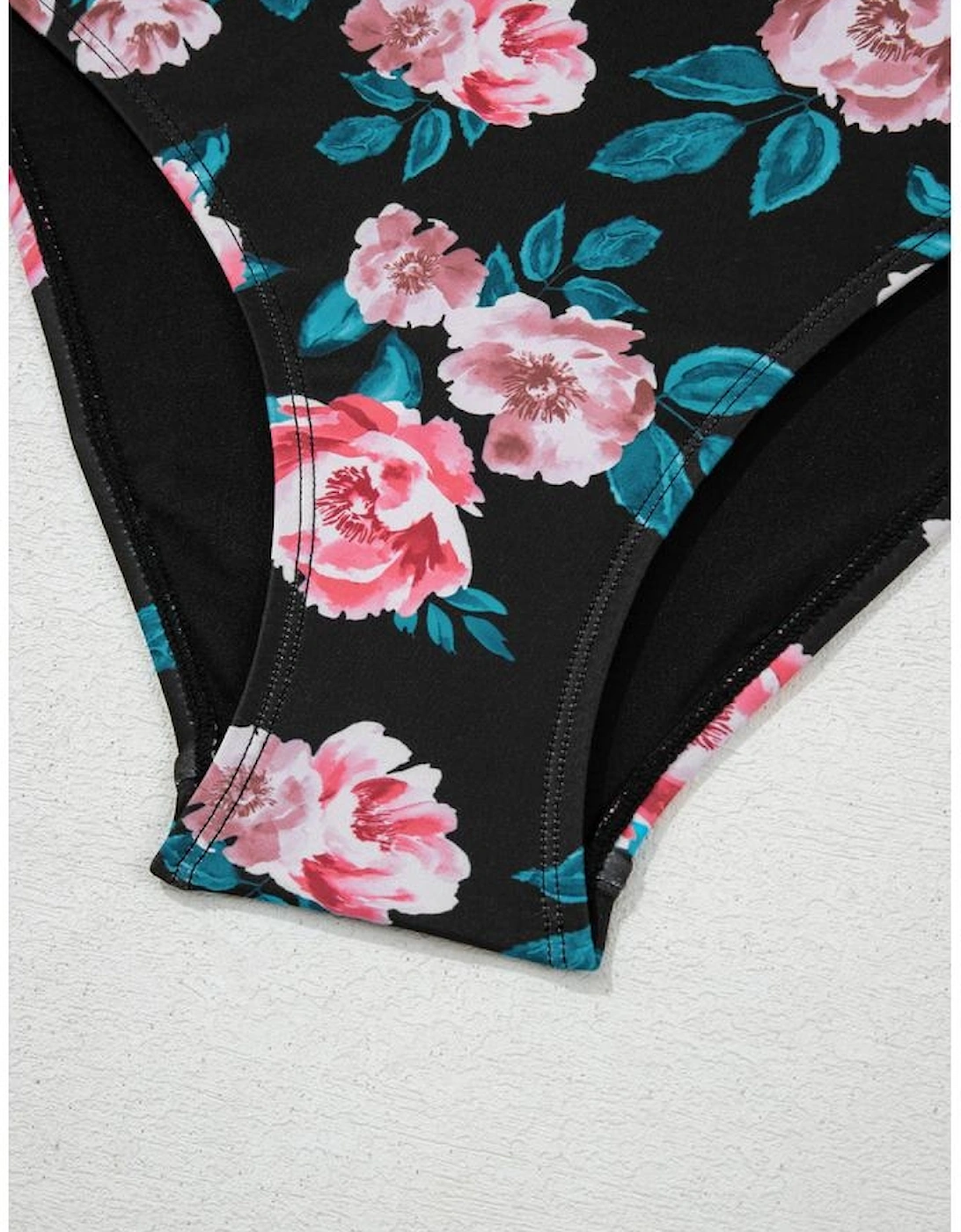 Sea Green Solid Ruffled Square Neck Swim Top and Floral Shorts Bikini Set