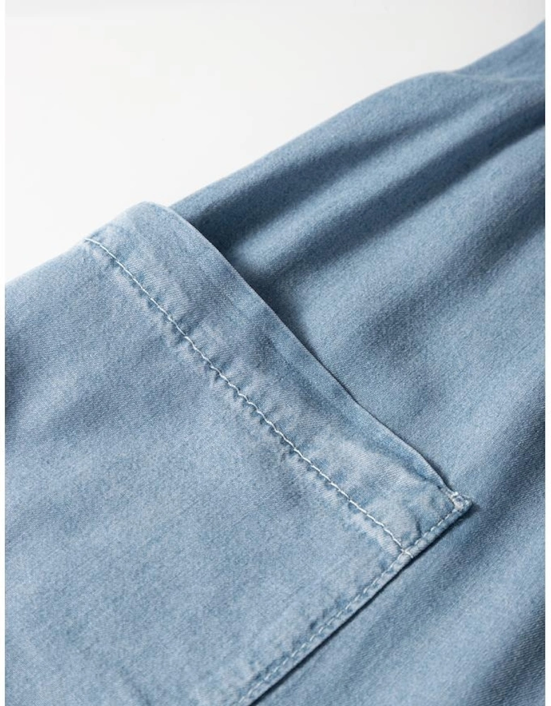 Beau Blue Buttoned Front High Waist Side Pockets Denim Maxi Skirt