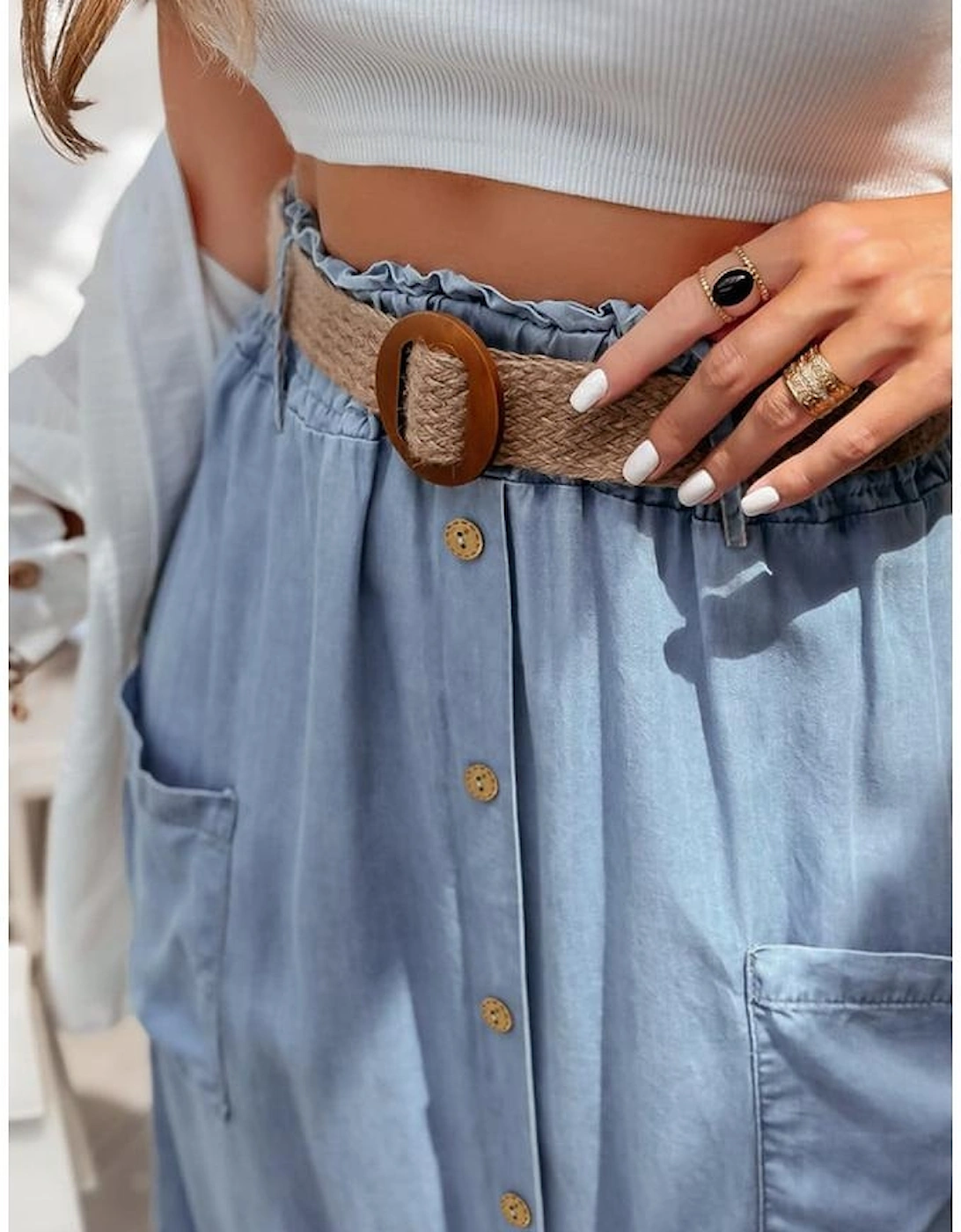 Beau Blue Buttoned Front High Waist Side Pockets Denim Maxi Skirt, 10 of 9