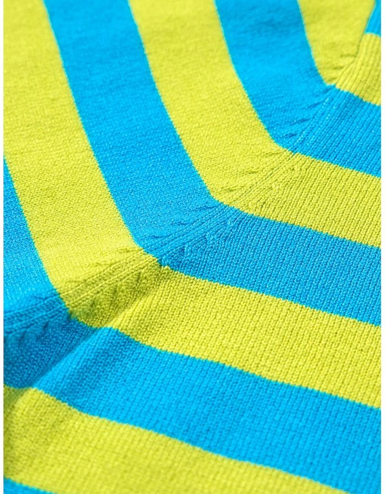 Green Stripe Crew Neck Drop Shoulder Casual Sweater