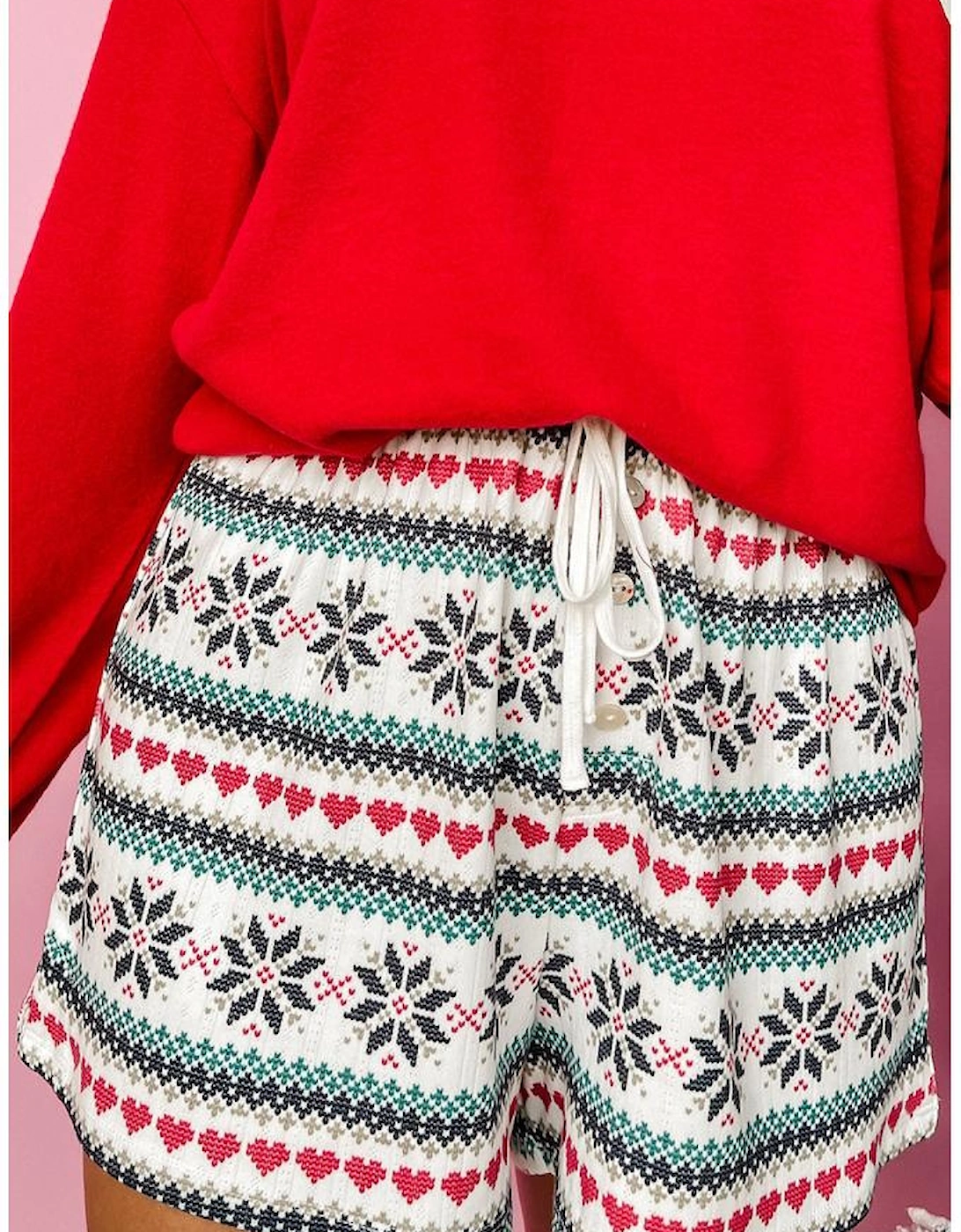 Fiery Red SLEIGH Snowflake Print Long Sleeve Wide Leg Lounge Set