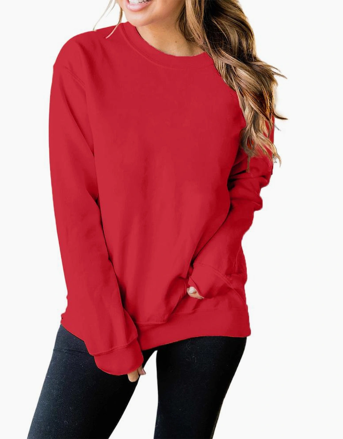 Red Plain Crew Neck Pullover Sweatshirt, 10 of 9