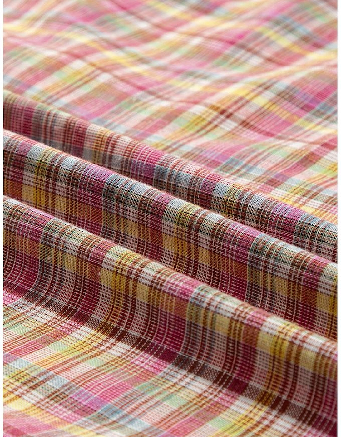 Pink Colorblock Plaid Patchwork Henley Blouse