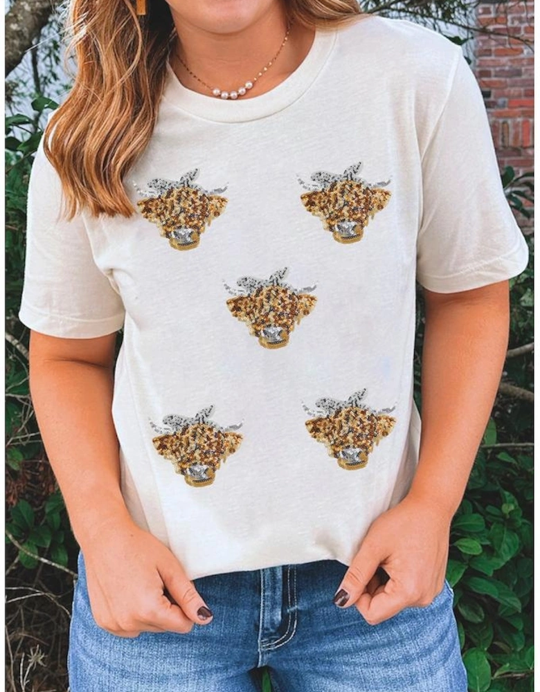 White Western Bow Heifer Graphic Casual T Shirt