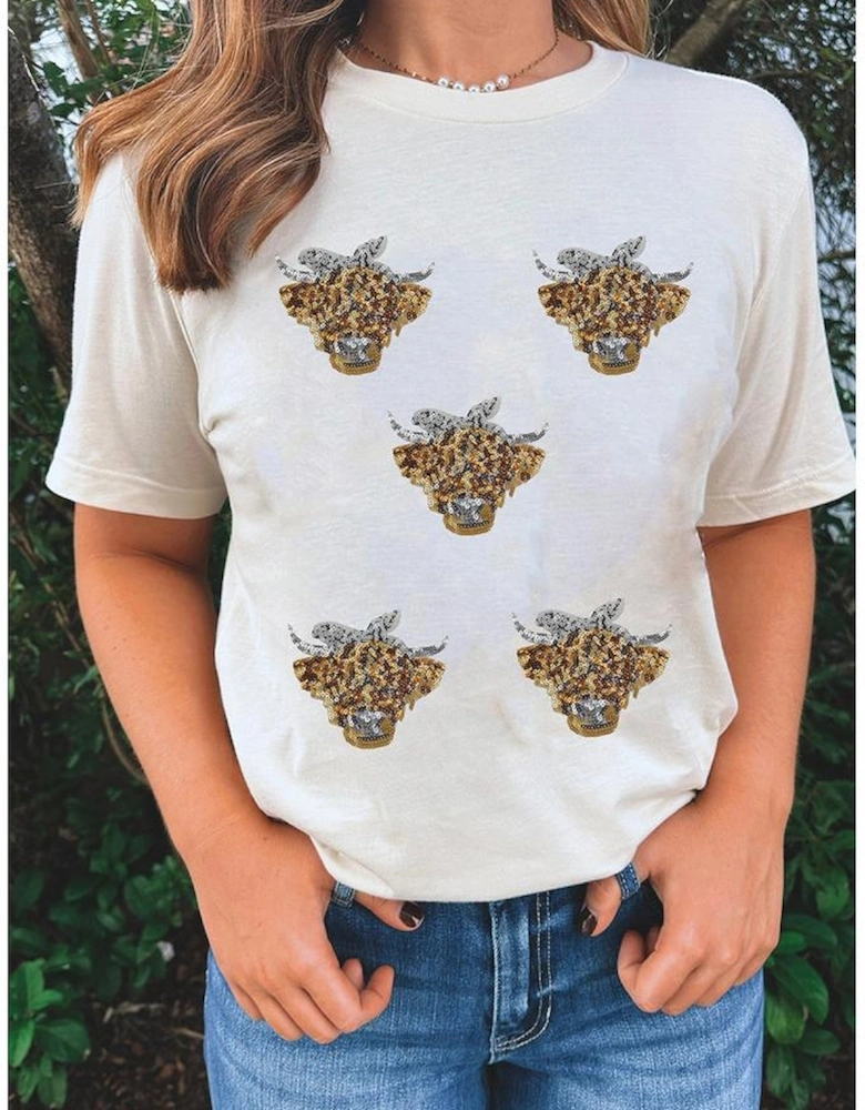 White Western Bow Heifer Graphic Casual T Shirt